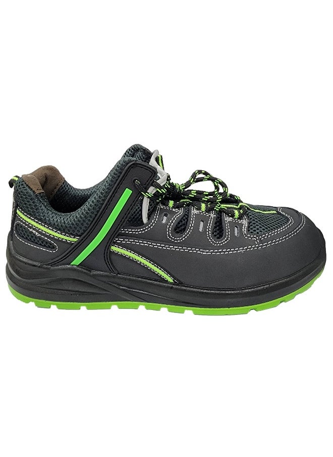 Vesta Black & Green Stylish Safety Shoes for Men | Antistatic, Anti-Slip, Water Resistant, Oil & Acid Resistant | Double Density with Steel Toe | Lighweight, Excellent Grip & Comfort | Size-40