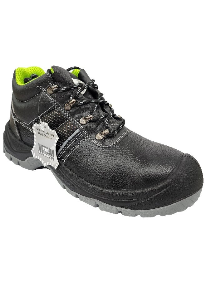 Comet Black Leather Safety Shoes for Men | Antistatic, Anti-Slip, Oil & Heat Resistant | Double Density with Steel Toe | Size-45