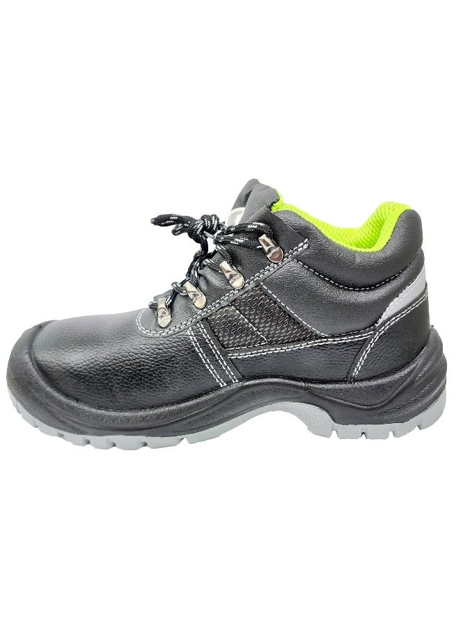 Comet Black Leather Safety Shoes for Men | Antistatic, Anti-Slip, Oil & Heat Resistant | Double Density with Steel Toe | Size-45