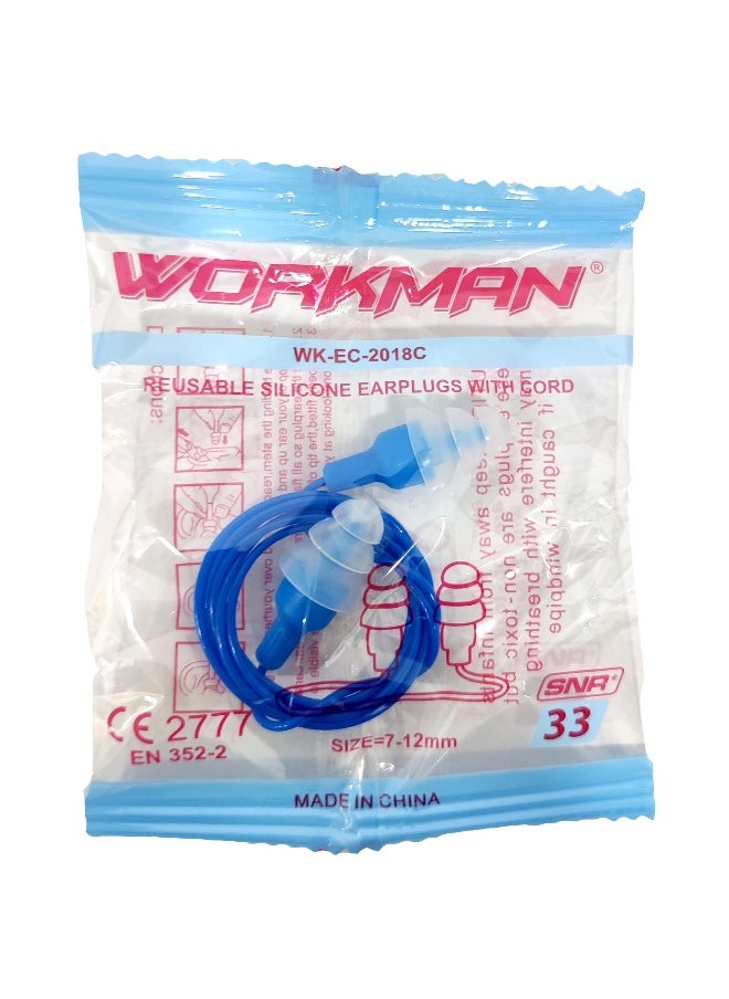 EC-2018C Silicon Corded Ear Plugs with Cottan Thread | Noise Reduction Earplugs for Sleeping, Work & Construction | Soft & Comfortable with SNR 34dB | 100 Pairs