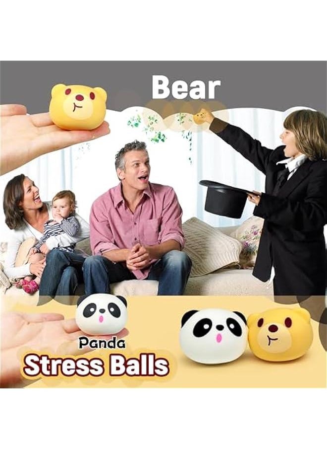 2 Pcs Bear Stretchy Stress Balls for Kids and Adults, Panda Squishy Ball, Animals Sensory Toys, Brown Stress Ball Squishy Toys for Kids Classroom Prizes, Party Favors | Panda Squeeze Toys