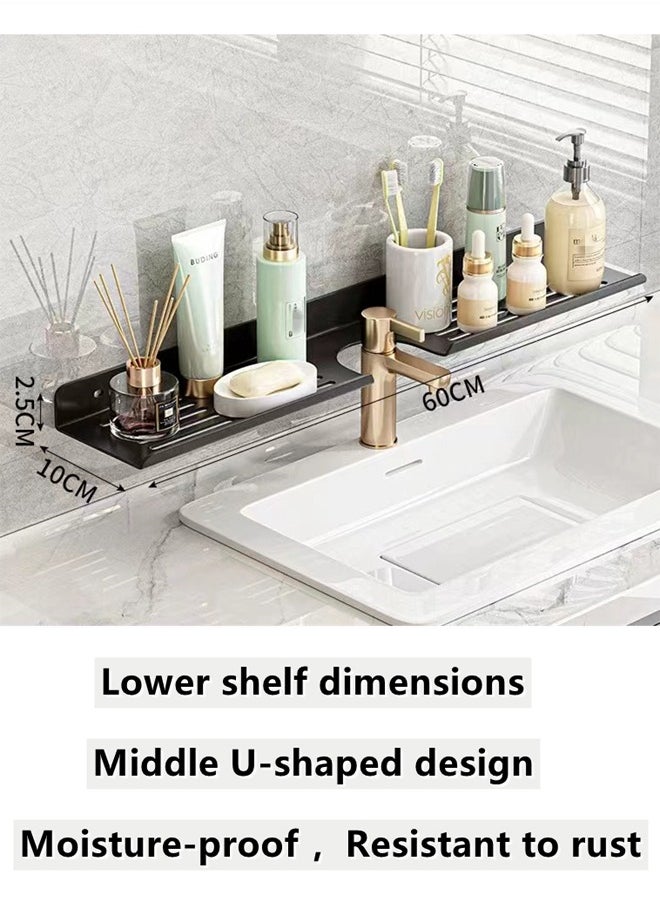 2-Piece Bathroom Organizer/Bathroom Shelf/Bathroom Storage Rack Black 60 x 10 x 2.5 Centimeter