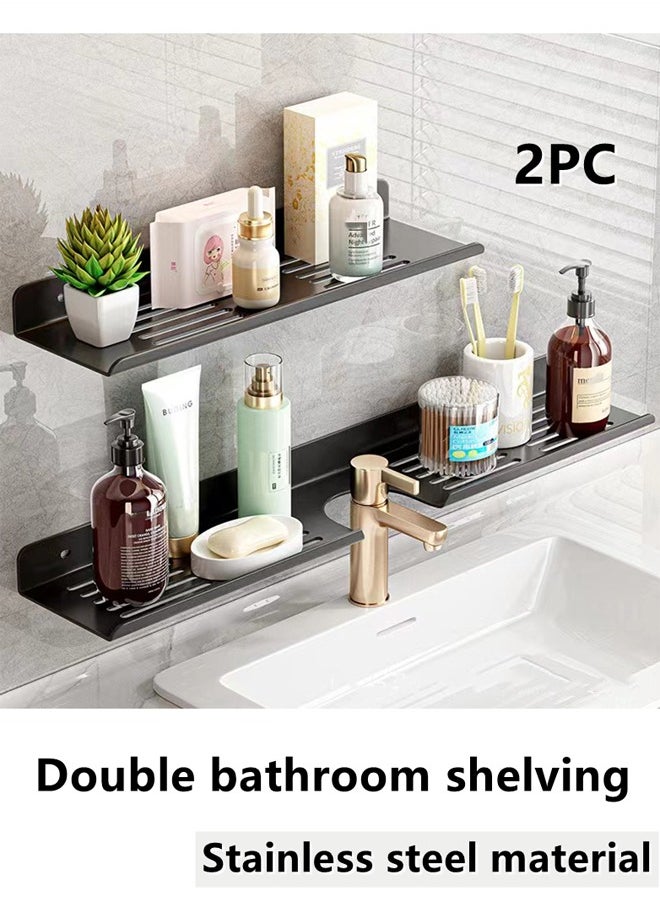 2-Piece Bathroom Organizer/Bathroom Shelf/Bathroom Storage Rack Black 60 x 10 x 2.5 Centimeter