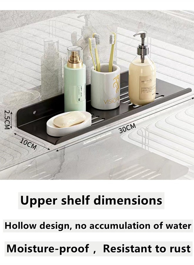 2-Piece Bathroom Organizer/Bathroom Shelf/Bathroom Storage Rack Black 60 x 10 x 2.5 Centimeter