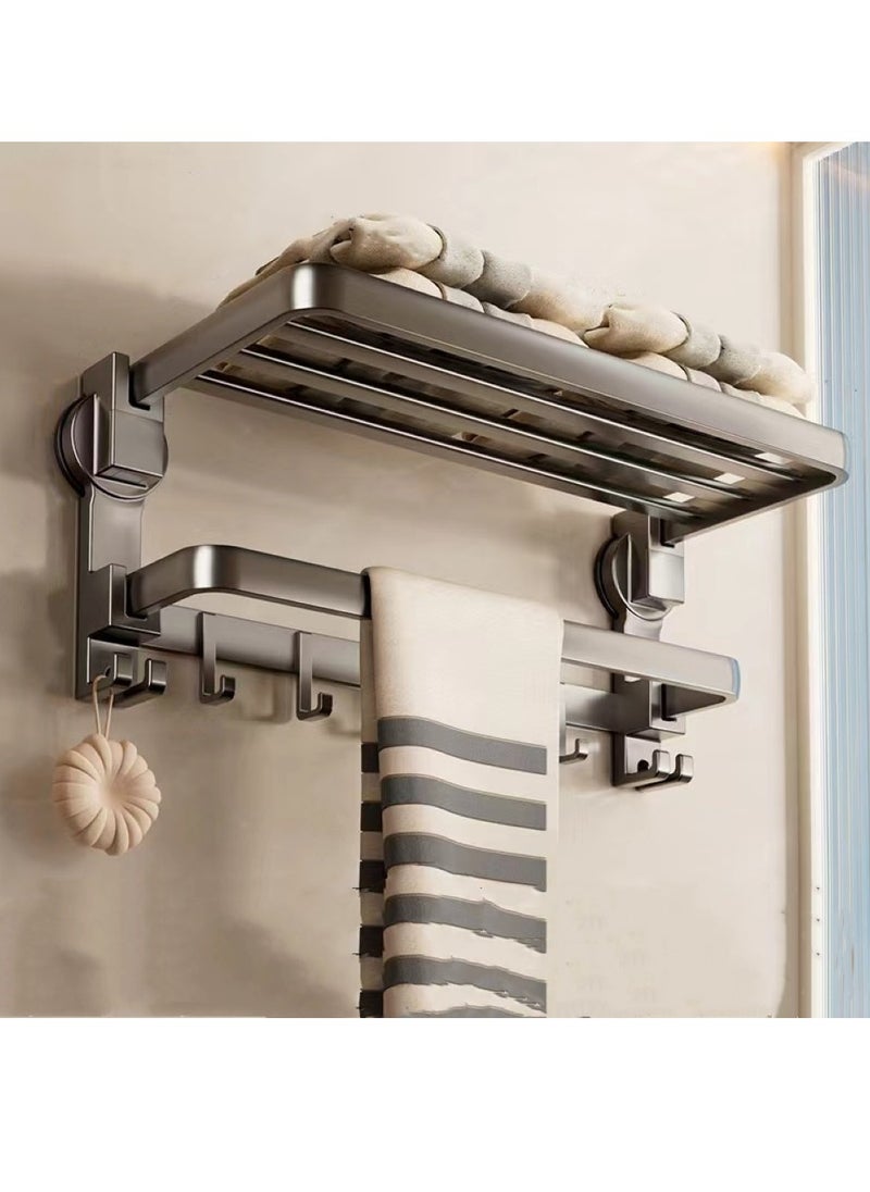 1-Piece Bathroom Shelf Wall Mounted Suction Cup Storage Rack Multifunctional Towel Rack Aluminum Grey 60x22x21 cm