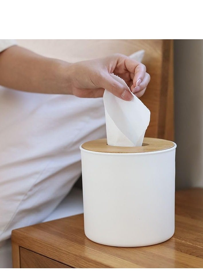 Round Wood Tissue Box Cover, Facial Tissue Dispenser for Home/Office