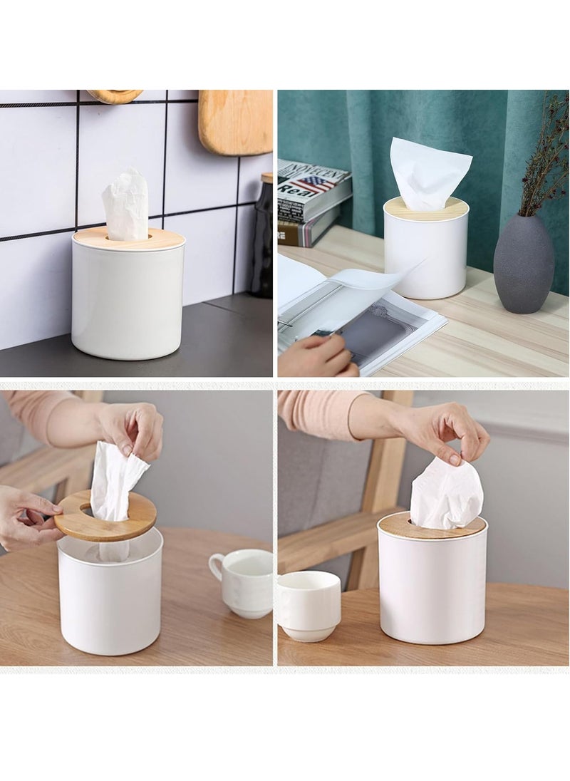 Round Wood Tissue Box Cover, Facial Tissue Dispenser for Home/Office