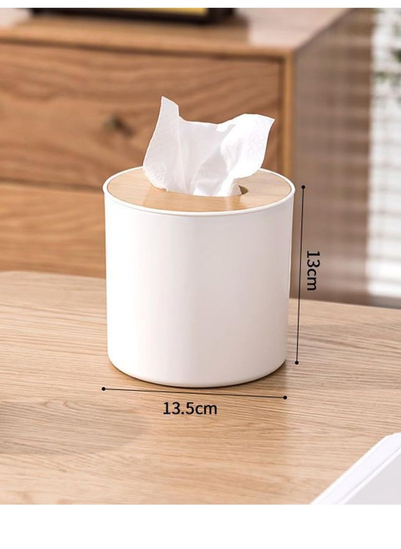 Round Wood Tissue Box Cover, Facial Tissue Dispenser for Home/Office