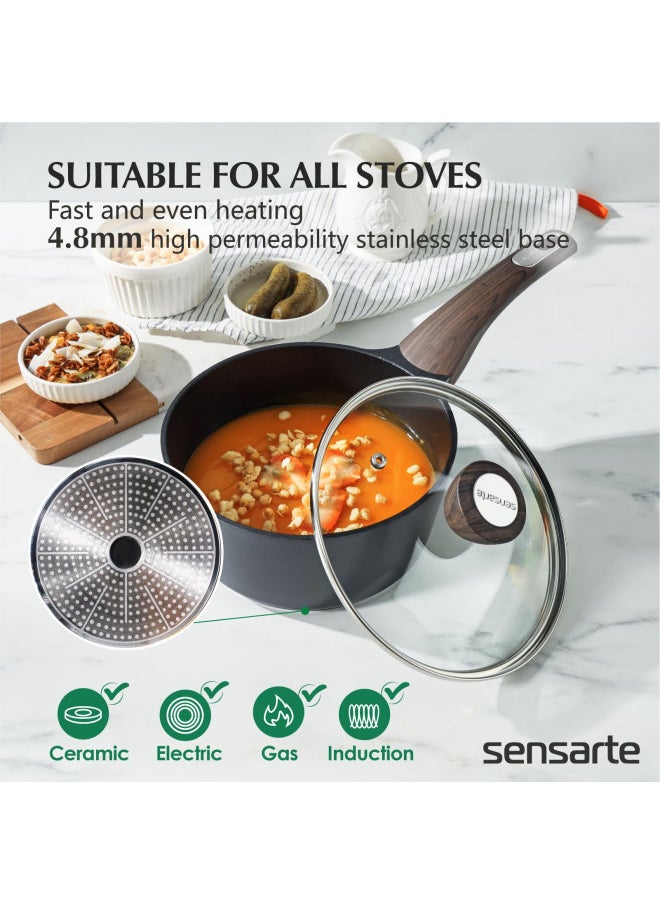 SENSARTE 4Pcs Nonstick Cookware Sets, Pots and Pans Set, 1.5QT Sauce Pan with Lid & 4.5 QT Stock Pot, Non Toxic, PFOA&PFOS Free