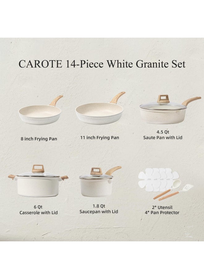 CAROTE 14 Pcs Pots and Pans Set Nonstick,Cookware Set Kitchen Cooking Set with Utensil and Pan Protectors