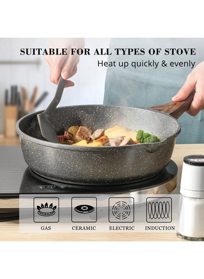 SENSARTE Nonstick Deep Frying Pan Skillet, 10/11/12-inch Saute Pan with Lid, Stay-cool Handle, Chef Pan Healthy Stone Cookware Cooking Pan, Induction Compatible, PFOA Free (10-Inch)