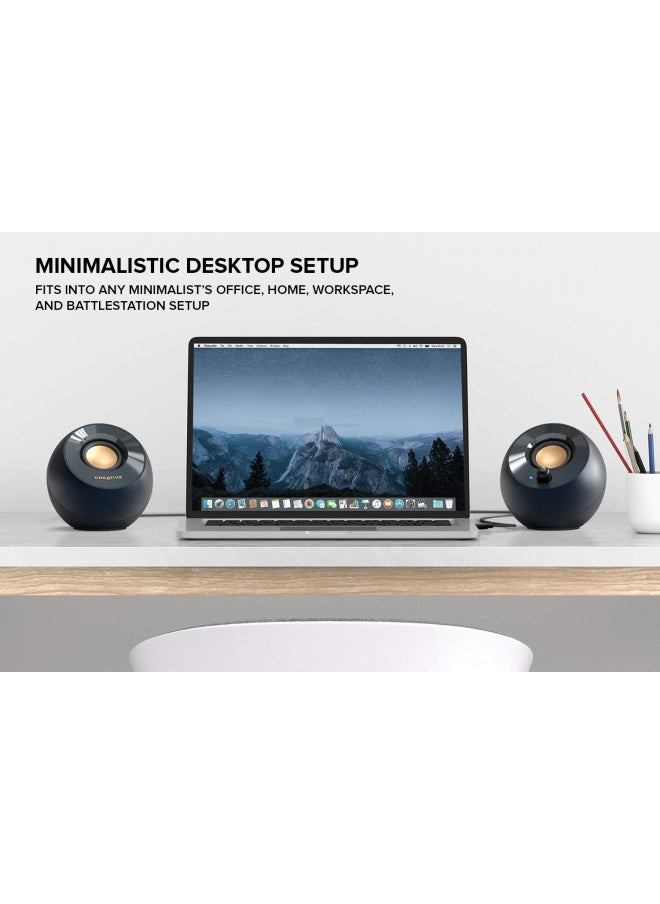 Creative Pebble V2 - Minimalistic 2.0 USB-C Powered Desktop Speakers, 3.5 mm AUX-in, Up to 8W RMS Power for Computers and Laptops, Type-A Adapter Included and Extended Cable (Black)