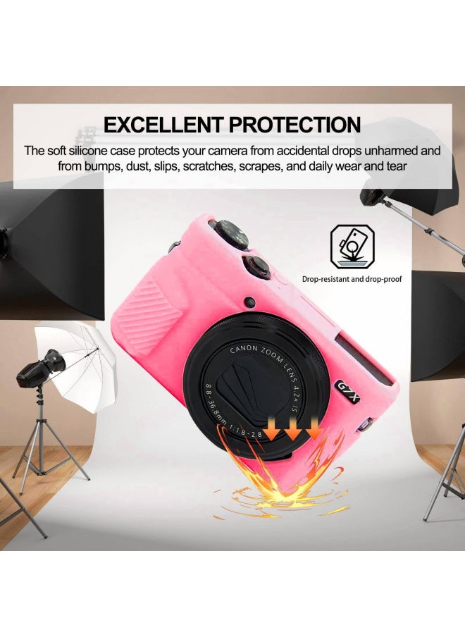 Easy Hood G7X Mark II Case G7X Mark III Case G7X Camera Silicone Case,Soft Silicone Protective Cover for Canon Powershot G7X Mark III DSLR Camera(Pink)