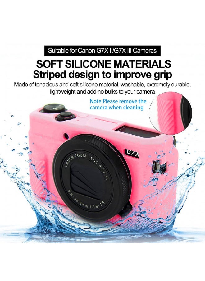 Easy Hood G7X Mark II Case G7X Mark III Case G7X Camera Silicone Case,Soft Silicone Protective Cover for Canon Powershot G7X Mark III DSLR Camera(Pink)