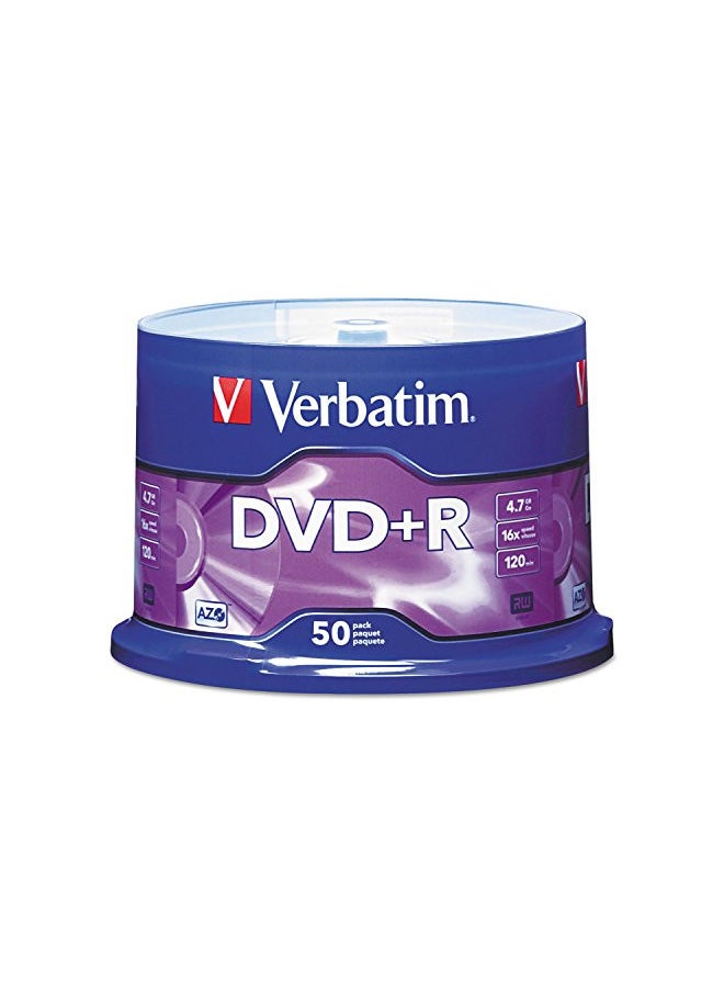 Verbatim DVD+R Blank Discs AZO Dye 4.7GB 16X Recordable Disc - 50 Discs Spindle