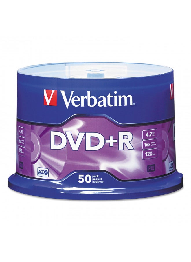 Verbatim DVD+R Blank Discs AZO Dye 4.7GB 16X Recordable Disc - 50 Discs Spindle