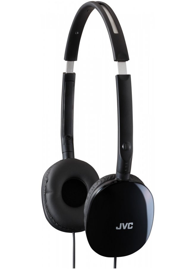 JVC Black Flat and Foldable Colorful Flats On Ear Headphone with 3.94 foot Gold Plated Phone Slim Plug HAS160B