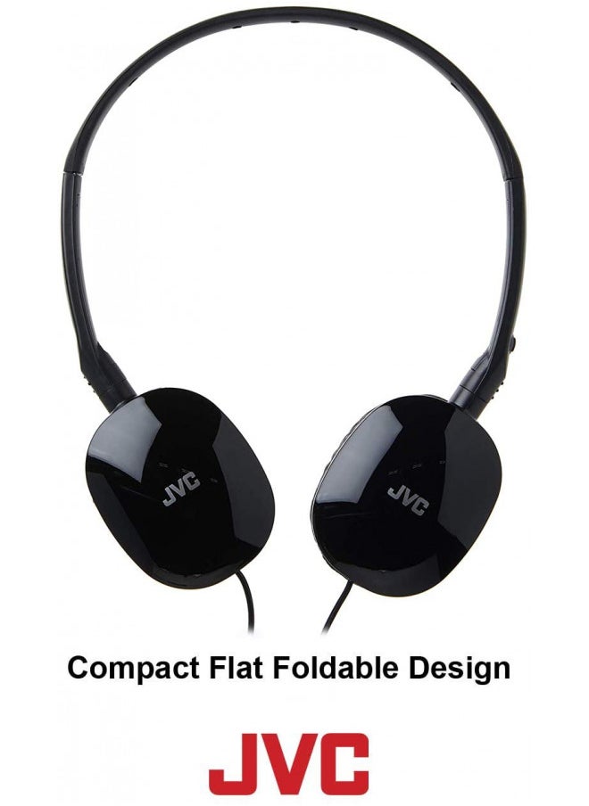 JVC Black Flat and Foldable Colorful Flats On Ear Headphone with 3.94 foot Gold Plated Phone Slim Plug HAS160B