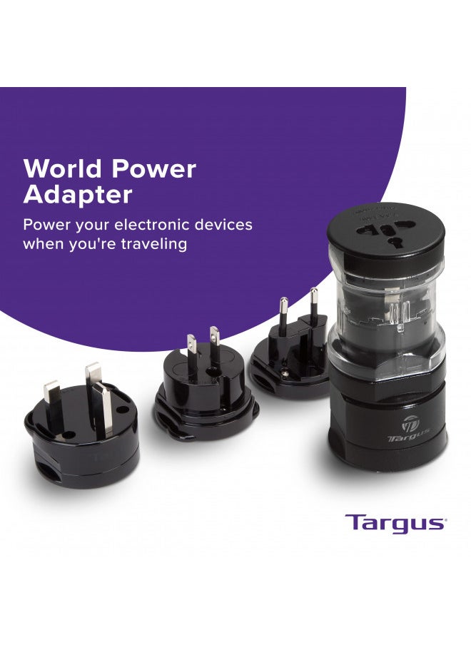 Targus Universal Power Travel Adapter, Black International Plug Adapter for Europe, UK, AUS, and More, Safely Power Your Devices Around the World (APK01US1)