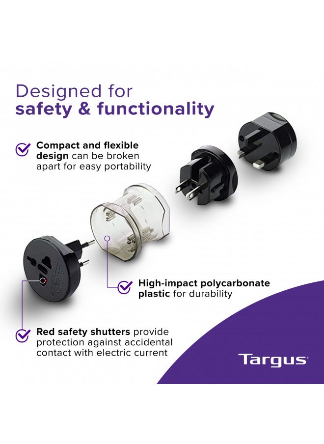 Targus Universal Power Travel Adapter, Black International Plug Adapter for Europe, UK, AUS, and More, Safely Power Your Devices Around the World (APK01US1)