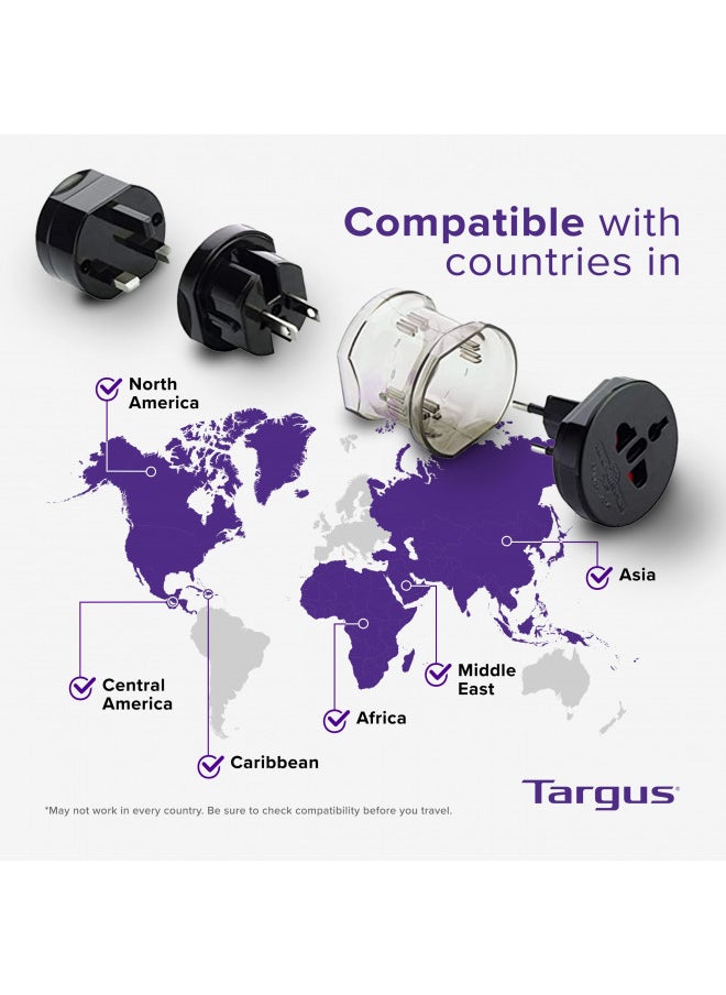 Targus Universal Power Travel Adapter, Black International Plug Adapter for Europe, UK, AUS, and More, Safely Power Your Devices Around the World (APK01US1)