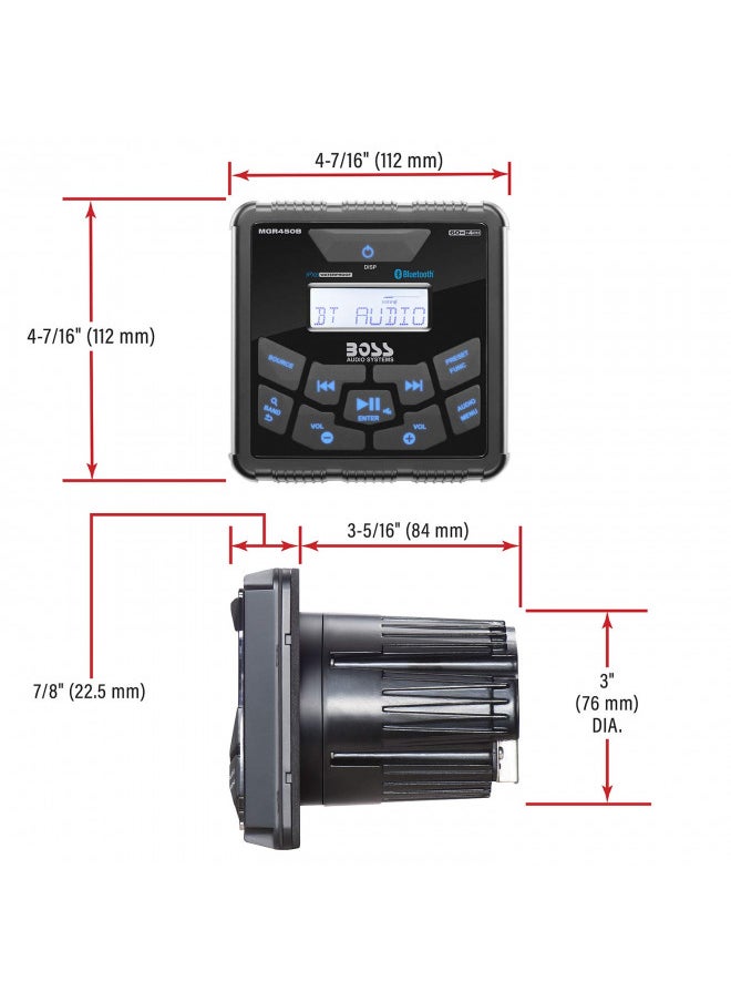 BOSS Audio Systems MGR450B Marine Gauge Receiver - Bluetooth, Digital Media MP3 Player, No CD Player, USB Port, AM/FM Radio, NOAA Weather Band Tuner, Weatherproof