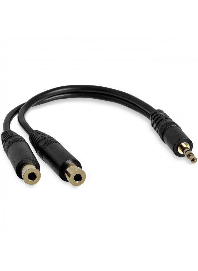 StarTech.com 6 in. 3.5mm Audio Splitter Cable - Stereo Splitter Cable - Gold Terminals - 3.5mm Male to 2x 3.5mm Female - Headphone Splitter (MUY1MFF),Black