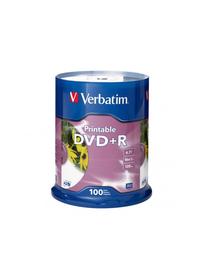 Verbatim DVD+R 4.7GB 16X White Inkjet Printable - 100pk Spindle