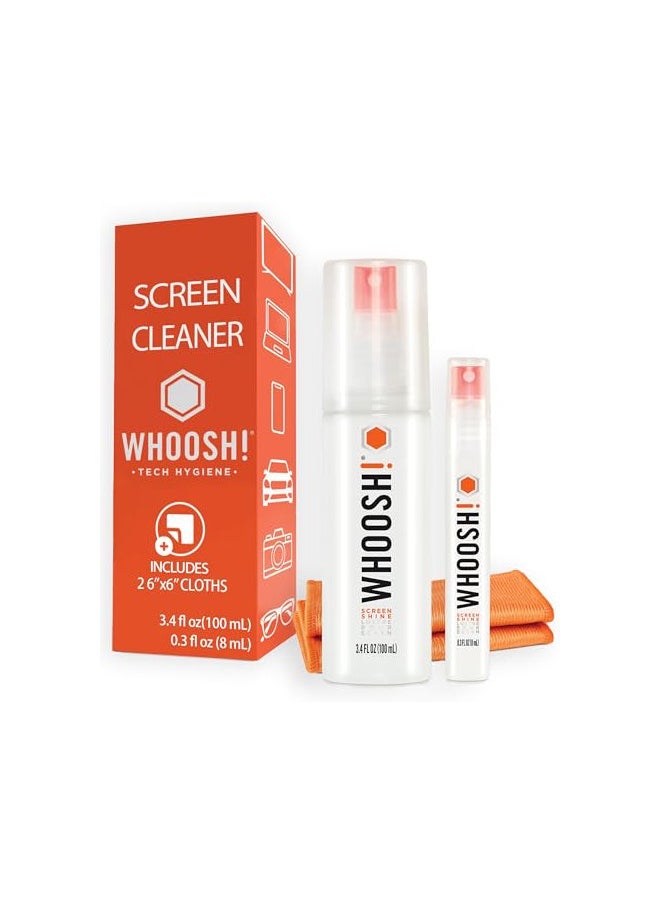 WHOOSH! Screen Cleaner Kit [3.4oz +0.3oz] Best for Smartphones, iPhone, iPads, Eyeglasses, e-Readers, Laptop, TV Screen Cleaner, and Computer Monitor 3 Premium Cloths Included