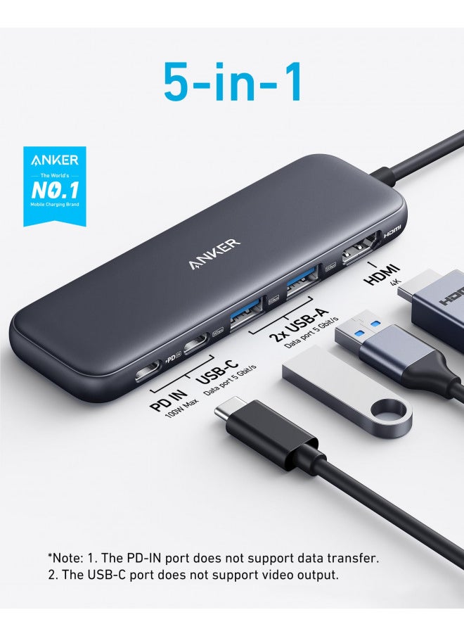 Anker 332 USB-C Hub (5-in-1) with 4K HDMI Display, 5Gbps - and 2 5Gbps USB-A Data Ports and for MacBook Pro, MacBook Air, Dell XPS, Lenovo Thinkpad, HP Laptops and More