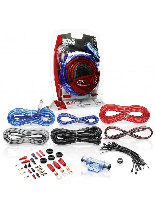 BOSS Audio Systems KIT10 4 Gauge Amplifier Installation Wiring Kit - A Car Helps You Make Connections and Brings Power to Your Radio, Subwoofers Speakers