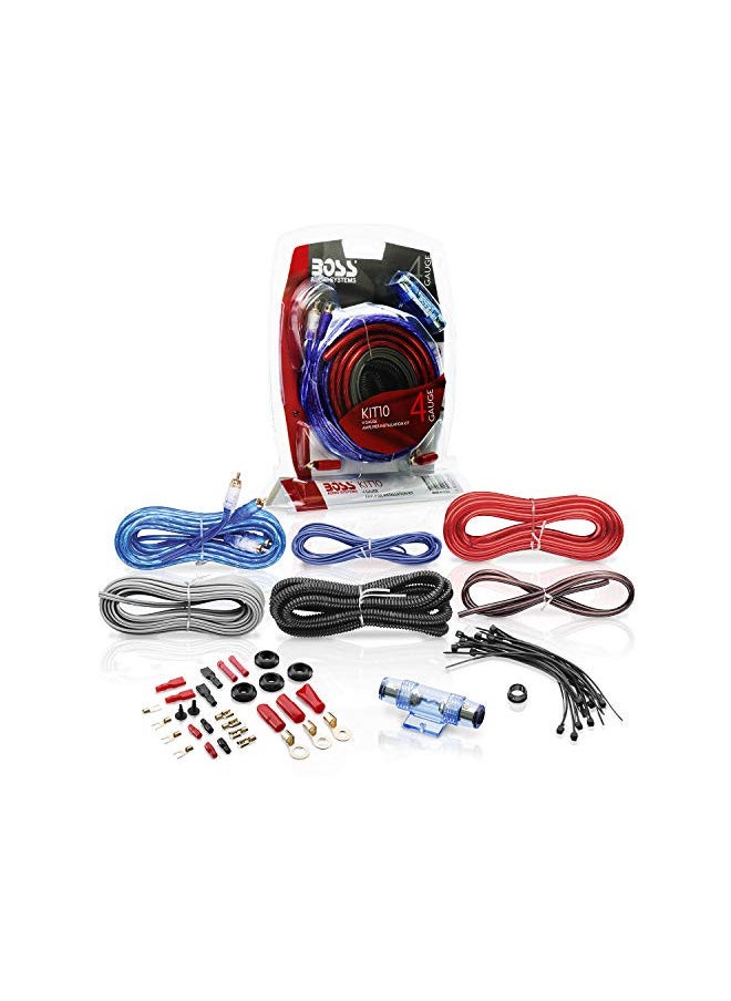 BOSS Audio Systems KIT10 4 Gauge Amplifier Installation Wiring Kit - A Car Helps You Make Connections and Brings Power to Your Radio, Subwoofers Speakers