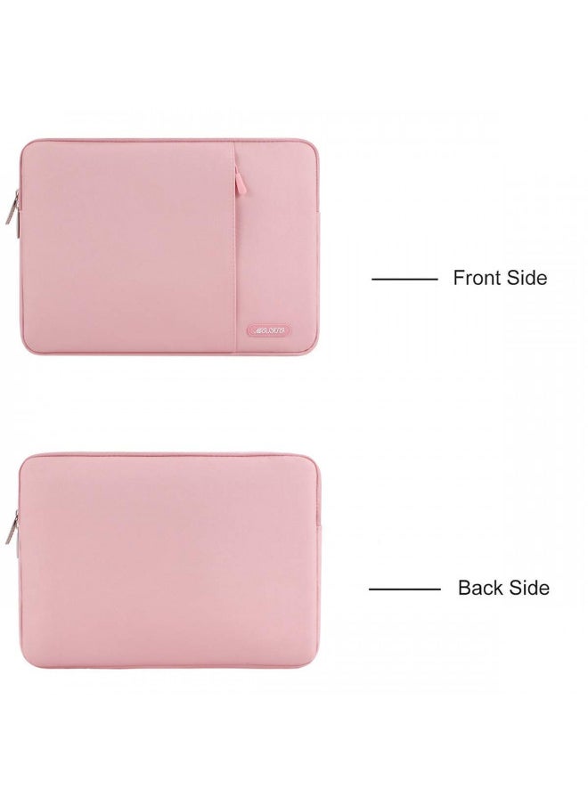 MOSISO Laptop Sleeve Bag Compatible with MacBook Air 15 inch M2 A2941 2023/Pro 15 A1990 A1707, 15 Surface Laptop 5/4/3,Dell XPS 15,HP Stream 14 inch, Polyester Vertical Case with Pocket, Pink