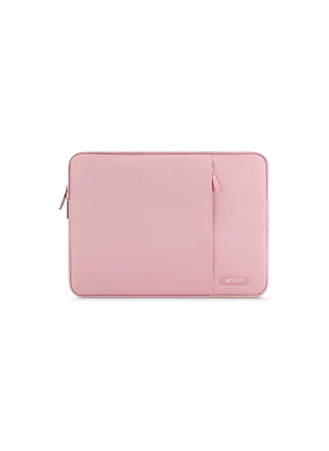 MOSISO Laptop Sleeve Bag Compatible with MacBook Air 15 inch M2 A2941 2023/Pro 15 A1990 A1707, 15 Surface Laptop 5/4/3,Dell XPS 15,HP Stream 14 inch, Polyester Vertical Case with Pocket, Pink