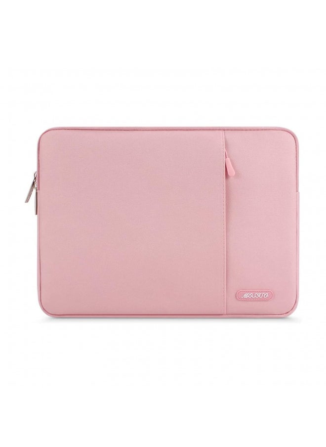 MOSISO Laptop Sleeve Bag Compatible with MacBook Air 15 inch M2 A2941 2023/Pro 15 A1990 A1707, 15 Surface Laptop 5/4/3,Dell XPS 15,HP Stream 14 inch, Polyester Vertical Case with Pocket, Pink