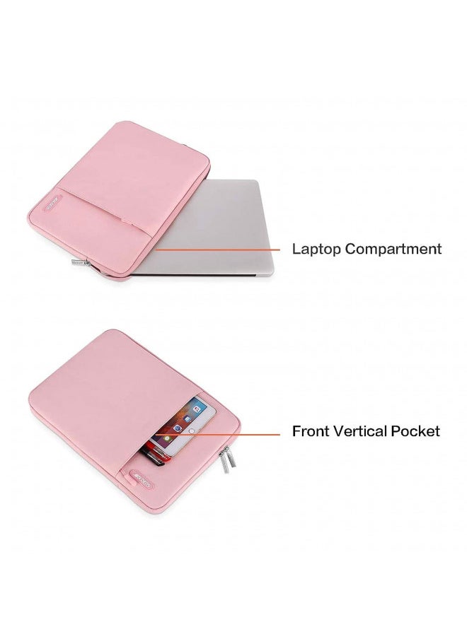 MOSISO Laptop Sleeve Bag Compatible with MacBook Air 15 inch M2 A2941 2023/Pro 15 A1990 A1707, 15 Surface Laptop 5/4/3,Dell XPS 15,HP Stream 14 inch, Polyester Vertical Case with Pocket, Pink