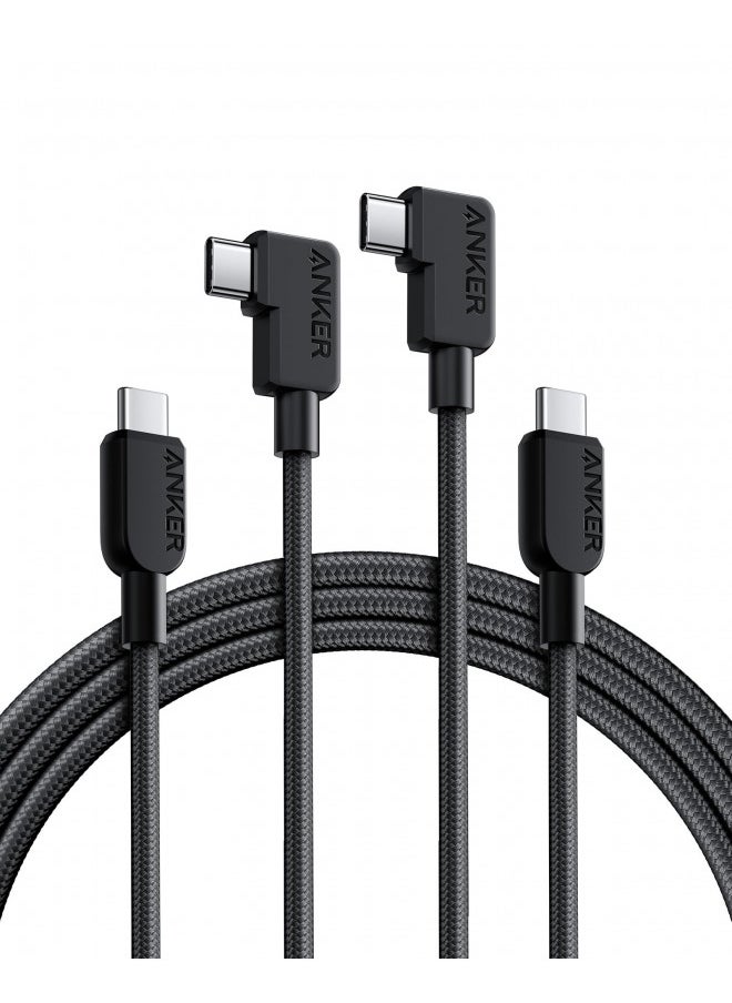 Anker USB C Cable Right Angle, 240W 2-Pack 6 ft USB C to USB C Cable, 90 Degree Type C Braided Charging Cord, For iPhone 15, Samsung Galaxy S23, MacBook Pro 2020, iPad Pro, iPad Air 4, Pixel, and More