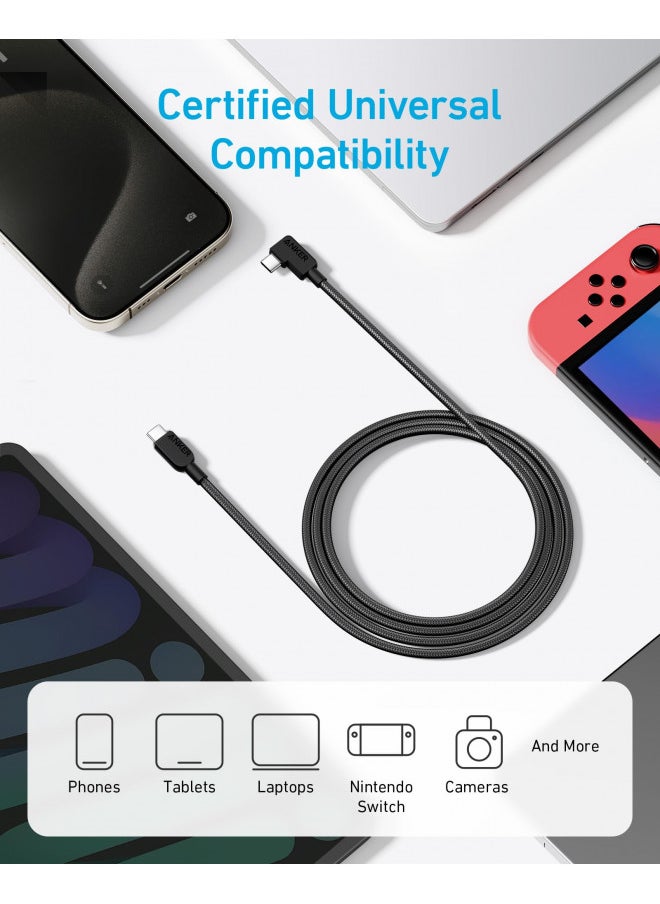 Anker USB C Cable Right Angle, 240W 2-Pack 6 ft USB C to USB C Cable, 90 Degree Type C Braided Charging Cord, For iPhone 15, Samsung Galaxy S23, MacBook Pro 2020, iPad Pro, iPad Air 4, Pixel, and More