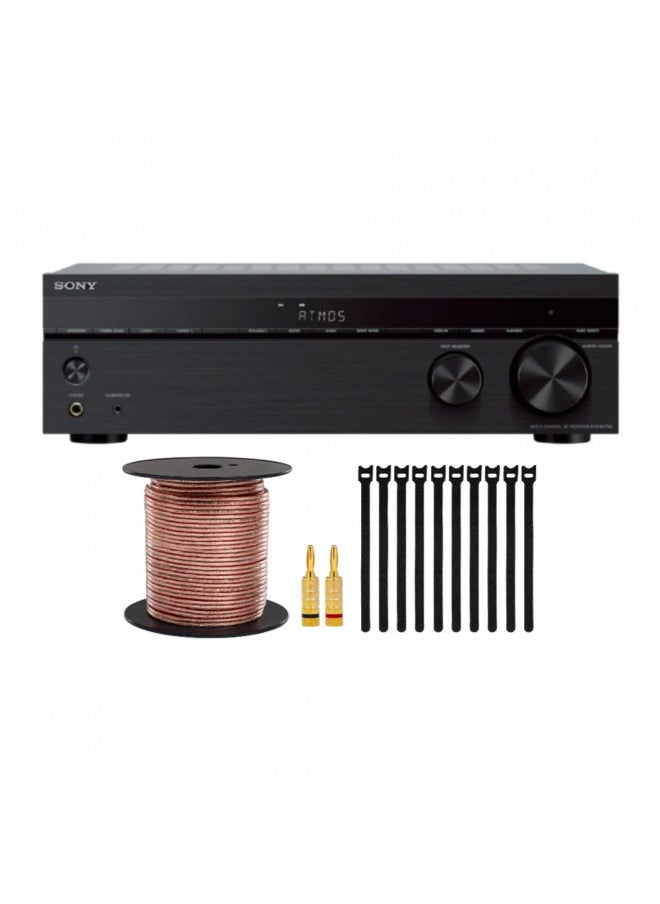 Sony STR-DH790 4K 7.2-Channel Surround Sound Home Theater AV Receiver with Speaker Wire, Banana Plugs (5 Pairs) and Fastening Cable Ties Bundle (3 Items)