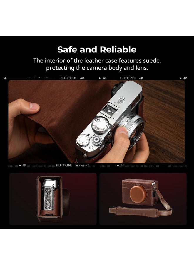 SMALLRIG X100VI Leather Case Kit for FUJIFILM X100VI, Including Leather Half Case, Flip Case Cover and Shoulder Strap, Genuine Leather Material, Portable and Protecting - 4558