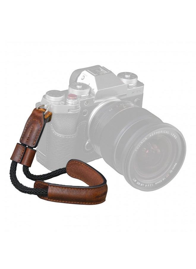 SMALLRIG Camera Wrist Strap, Vintage Leather Camera Hand Strap for DSLR SLR Mirrorless, Adjustable Safety Strap for Fujifilm X-T5 X-T4 X-T3 X-T30 X-E4 X100V and Other Compact Cameras, Brown - 3926