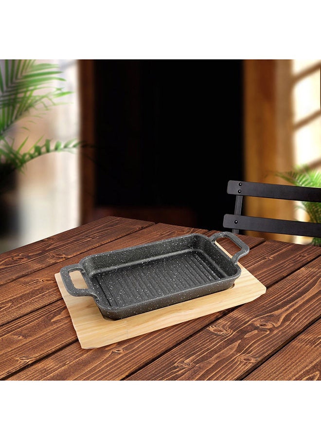 Trendy Cast Iron Rectangular Flat Sizzling Plate with Base 27x15x5 cm