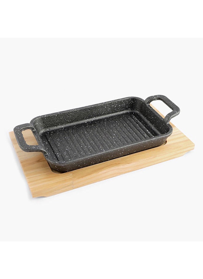 Trendy Cast Iron Rectangular Flat Sizzling Plate with Base 27x15x5 cm