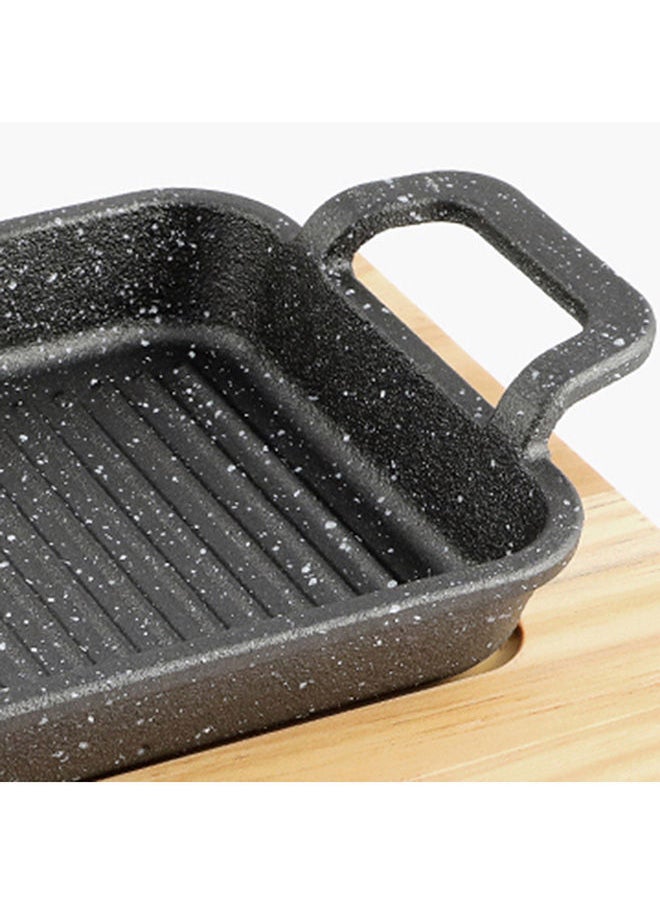 Trendy Cast Iron Rectangular Flat Sizzling Plate with Base 27x15x5 cm