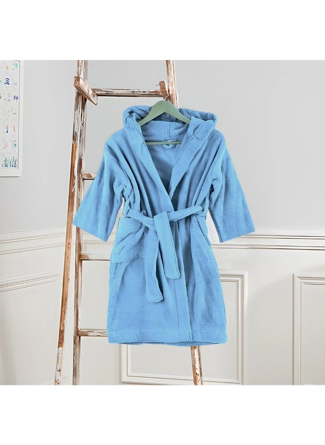 Daffodil (Light Blue) Premium 8 yr Kids Hooded Bathrobe Terry Cotton, Highly Absorbent and Quick dry, Hotel and Spa Quality Bathrobe for Boy and Girl-400 Gsm