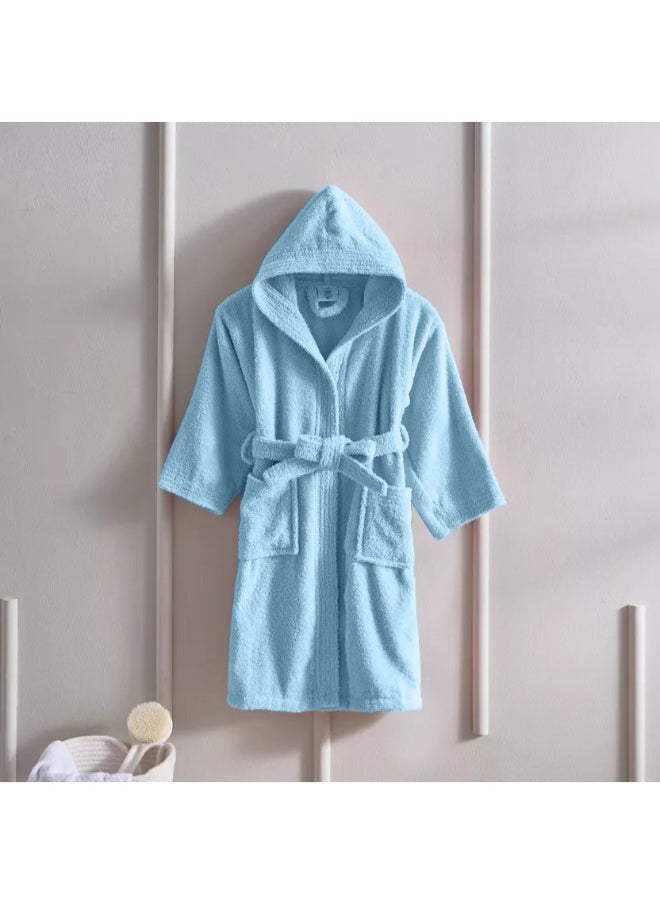 Daffodil (Light Blue) Premium 8 yr Kids Hooded Bathrobe Terry Cotton, Highly Absorbent and Quick dry, Hotel and Spa Quality Bathrobe for Boy and Girl-400 Gsm