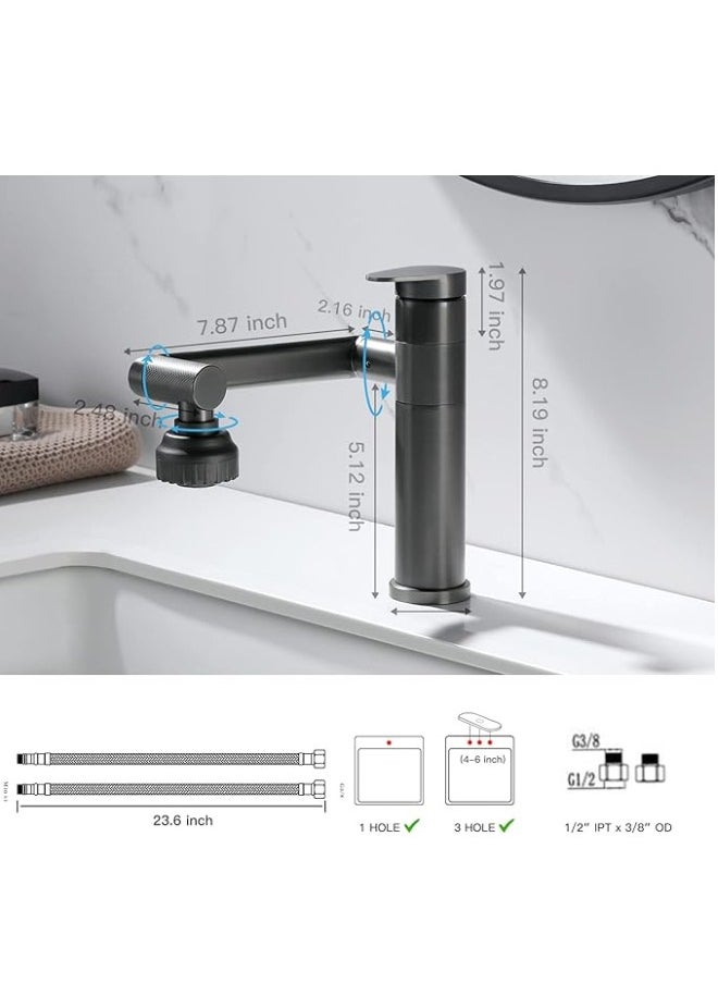 360 Degree Swivel Faucet, Bathroom Sink Faucet w/Big Angle Rotate Spray, Multifunctional 2 Water Mode Robotic Arm Faucet w/Water Gloss, Kitchen Sink Faucet for Bathroom, Kitchen