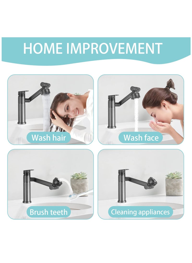 360 Degree Swivel Faucet, Bathroom Sink Faucet w/Big Angle Rotate Spray, Multifunctional 2 Water Mode Robotic Arm Faucet w/Water Gloss, Kitchen Sink Faucet for Bathroom, Kitchen