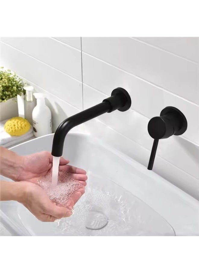 Wall Mounted Concealed Bath Basin Faucet Mixer Taps Matte Black