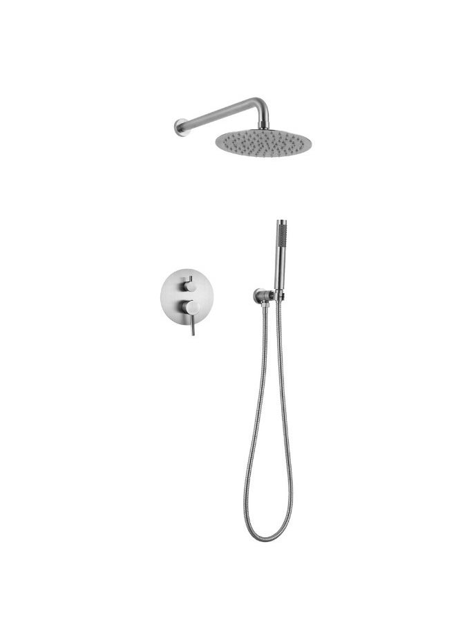 Brushed Nickel Wall Mount Concealed Shower Faucet Mixer Kit 2 Functions